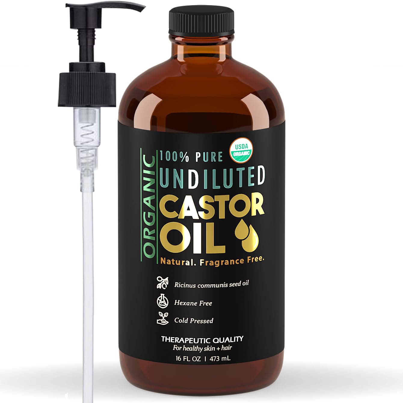 BALM OF GILEAD Organic Castor Oil — 16 oz Cold-Pressed, Hexane-Free, USDA Certified Pure in Glass Bottle