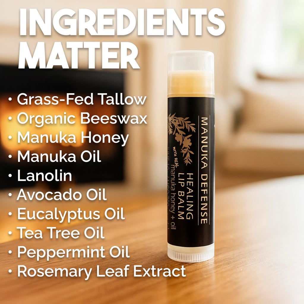 BALM OF GILEAD Manuka Defense Lip Balm – Intensive Moisture Therapy, 0.15 oz x4