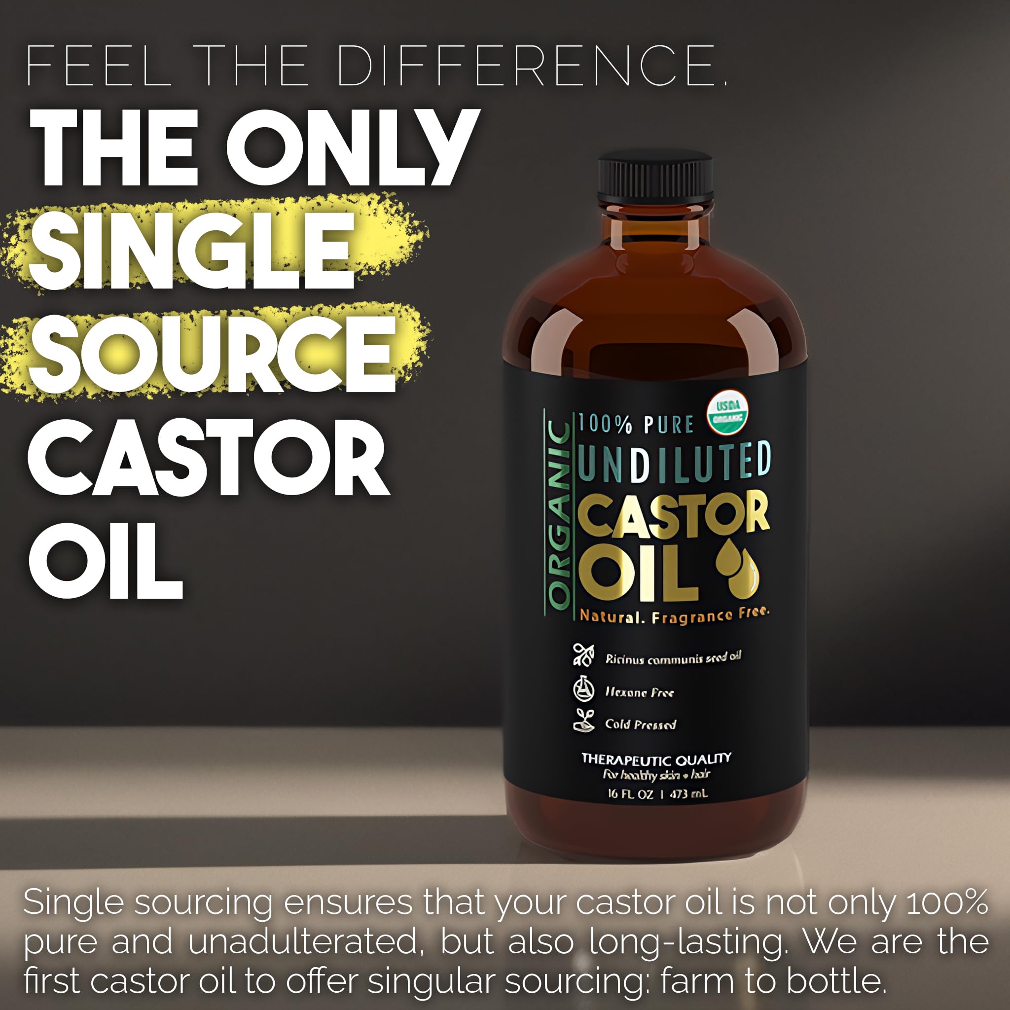 BALM OF GILEAD Organic Castor Oil — 16 oz Cold-Pressed, Hexane-Free, USDA Certified Pure in Glass Bottle