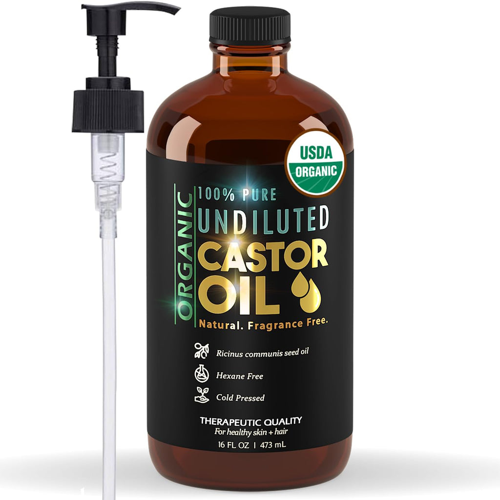 BALM OF GILEAD Organic Castor Oil — 16 oz Cold-Pressed, Hexane-Free, USDA Certified Pure in Glass Bottle