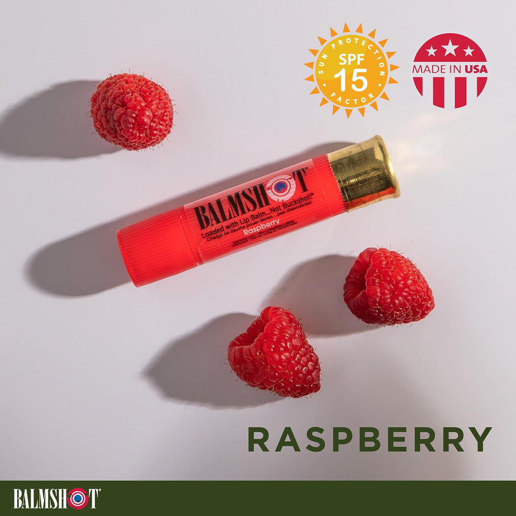 BALMSHOT Lip Balm 4 Pack (Raspberry) – Hydration, SPF 15, USA-Made