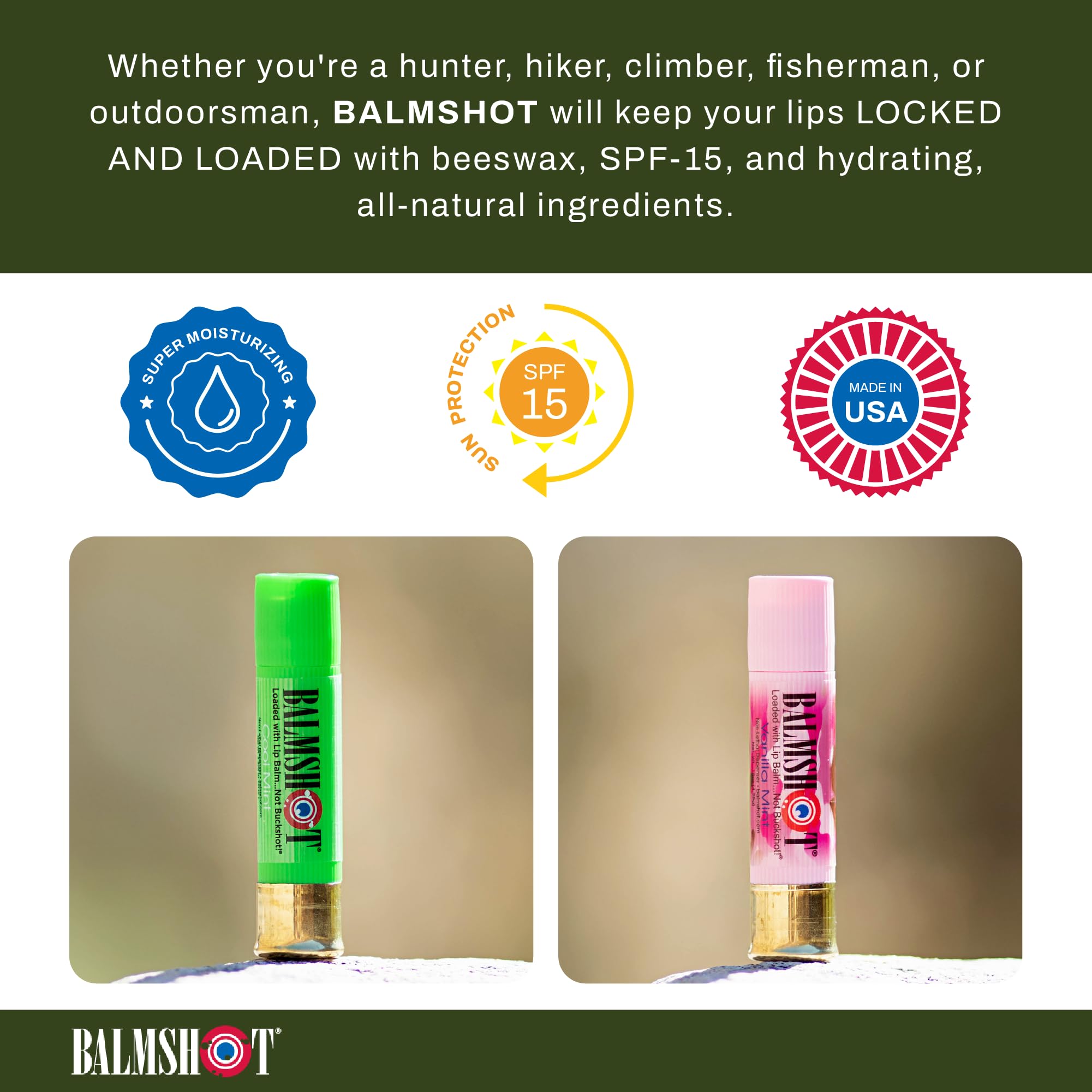 BALMSHOT Lip Balm 4 Pack – Minty Combo Variety, SPF 15, Made in USA