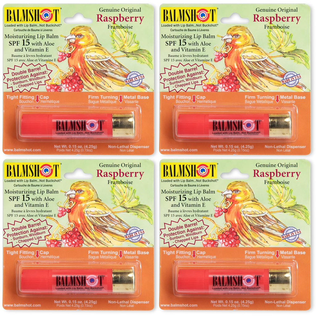 BALMSHOT Lip Balm 4 Pack (Raspberry) – Hydration, SPF 15, USA-Made