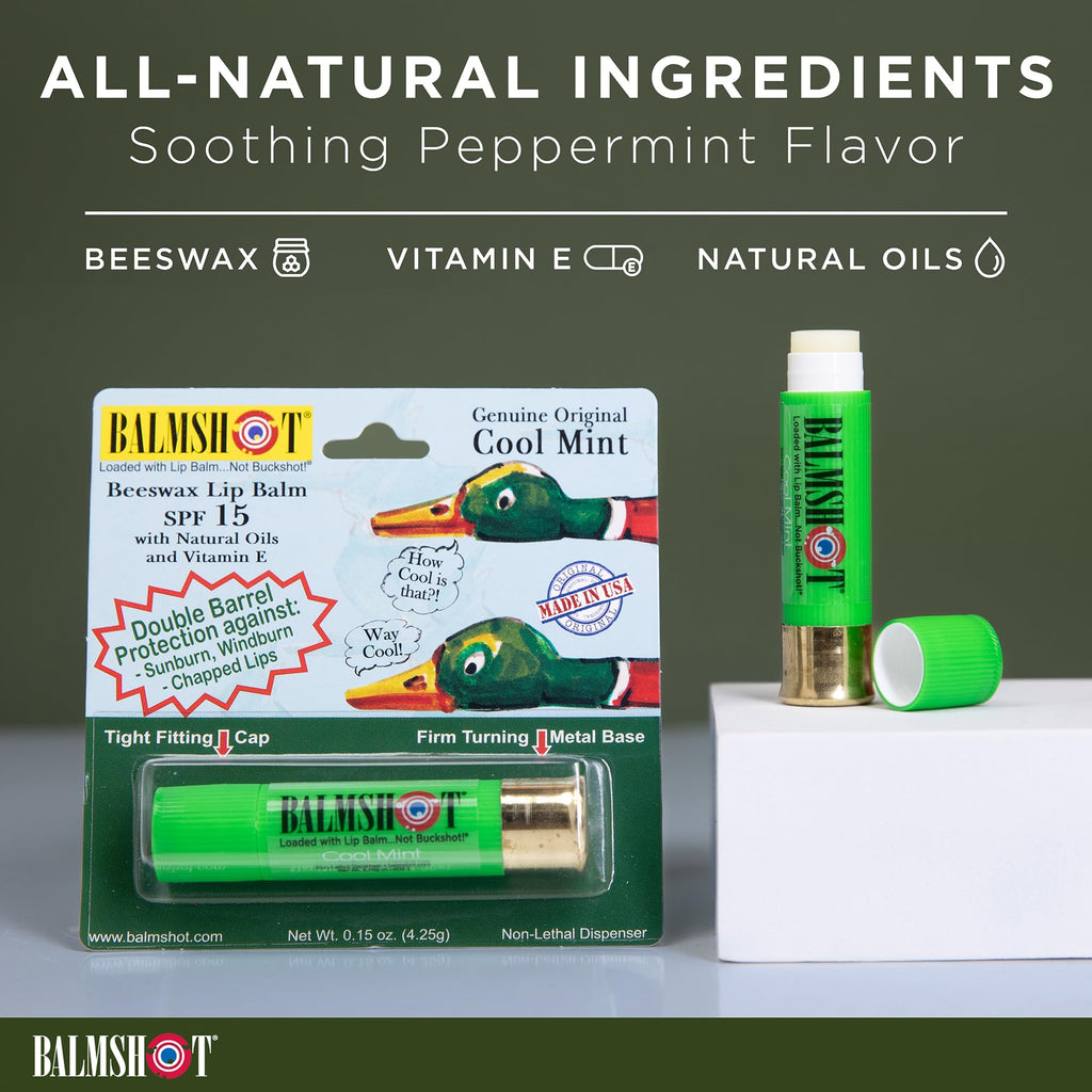 BALMSHOT Lip Balm 4 Pack – Cool Mint, SPF 15, Outdoor Ready