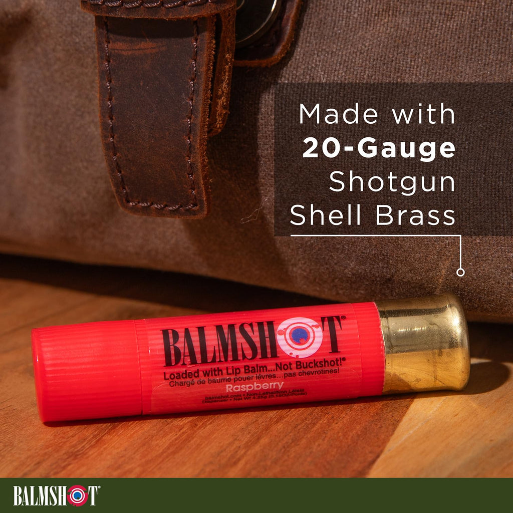 BALMSHOT Lip Balm 4 Pack (Raspberry) – Hydration, SPF 15, USA-Made