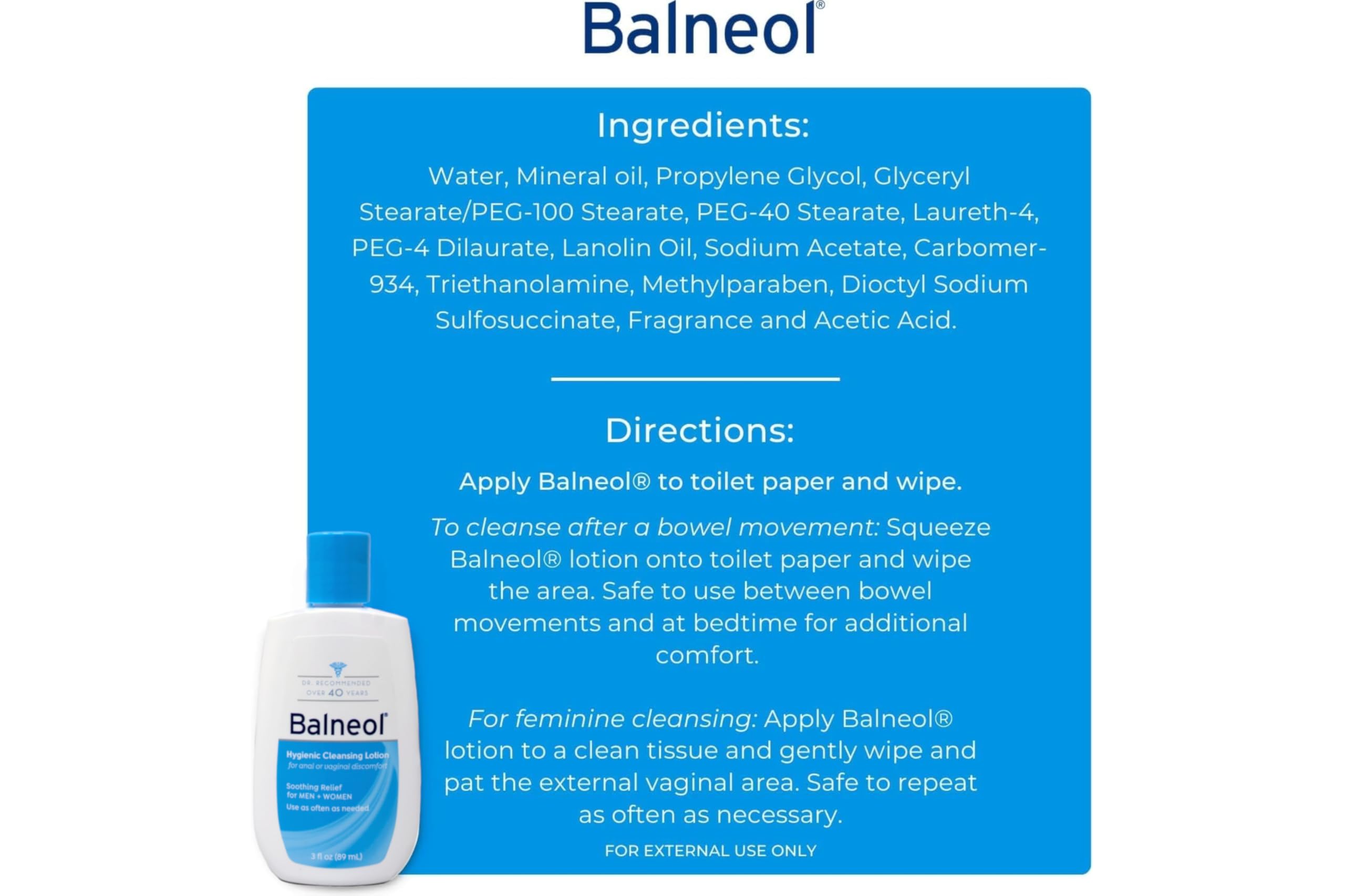 Balneol Hygienic Cleansing Lotion – 3 oz Bundle of 12 | Gentle, No-Rinse Cleanser for Sensitive Skin