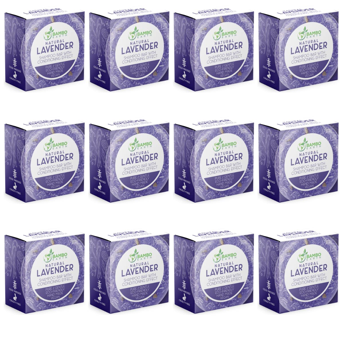 BAMBOEARTH Lavender Solid Shampoo Bar – 12 Pack | Plant-Based, Zero-Waste Hair Care
