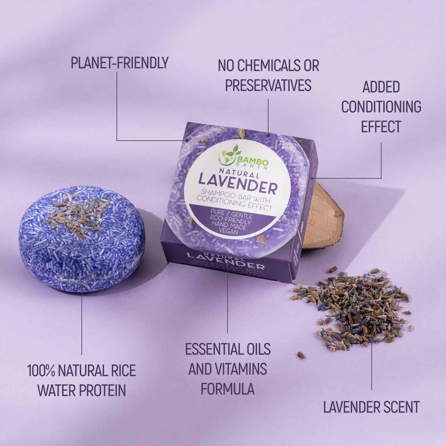 BAMBOEARTH Lavender Solid Shampoo Bar – 12 Pack | Plant-Based, Zero-Waste Hair Care