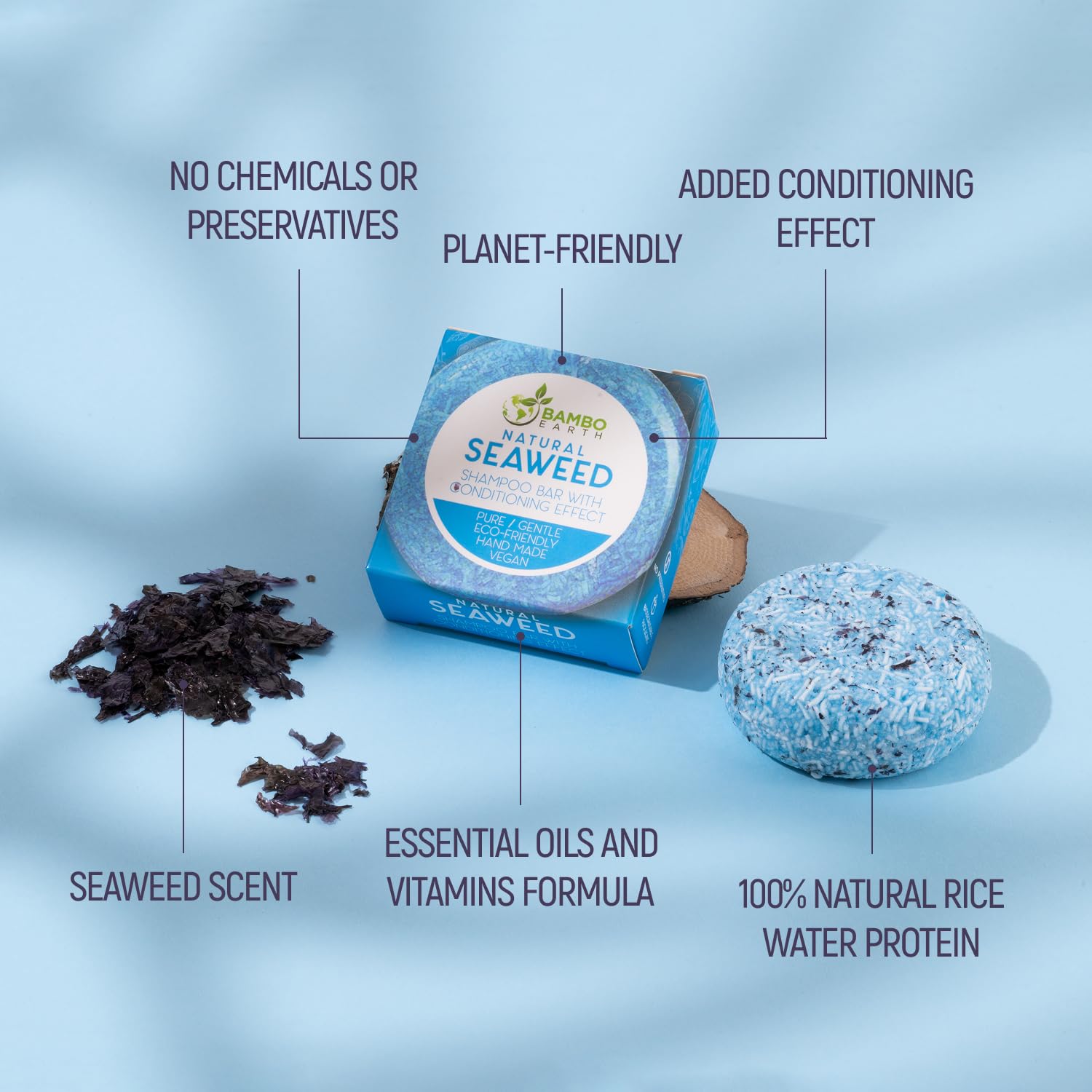 BAMBOEARTH Solid Shampoo Bar & Conditioner – Seaweed Pack (12 Bars) | Eco-Friendly, Zero-Waste