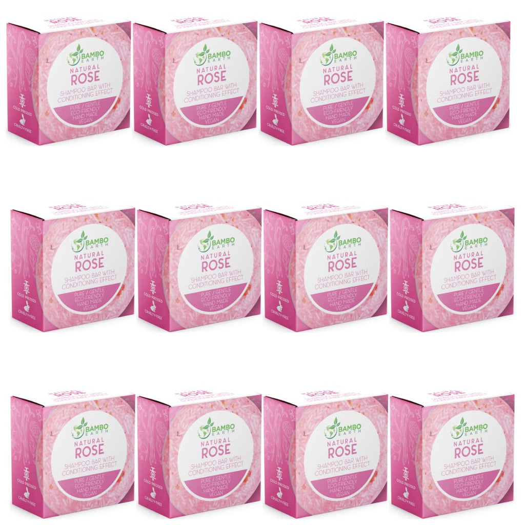 BAMBOEARTH Rose 12-Pack Solid Shampoo Bar & Conditioner Effect – Zero Waste, Plant-Based Hair Care