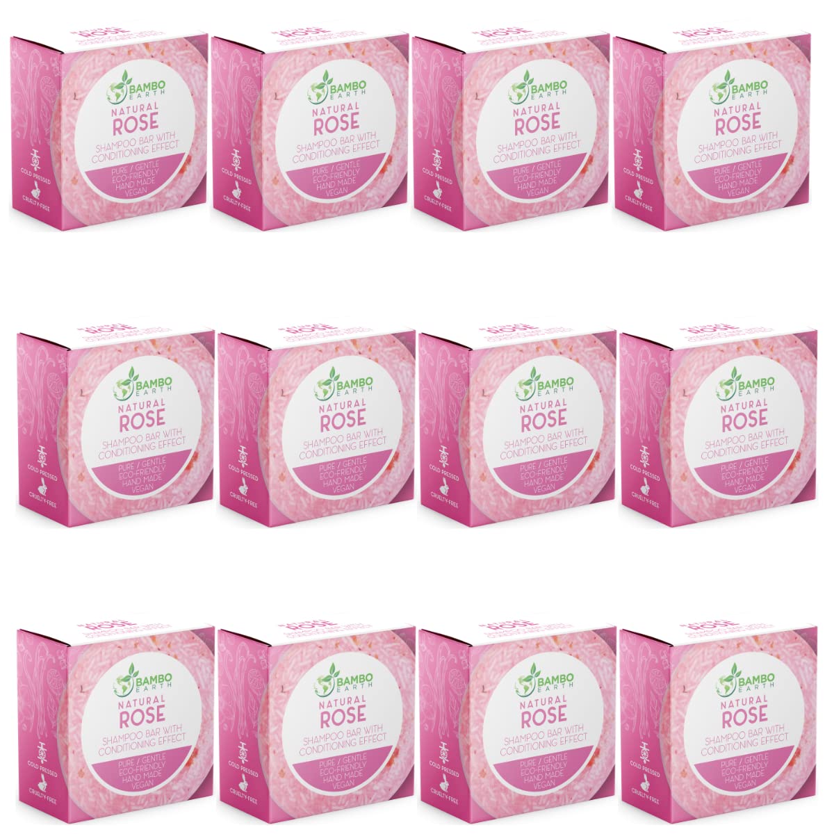 BAMBOEARTH Rose 12-Pack Solid Shampoo Bar & Conditioner Effect – Zero Waste, Plant-Based Hair Care
