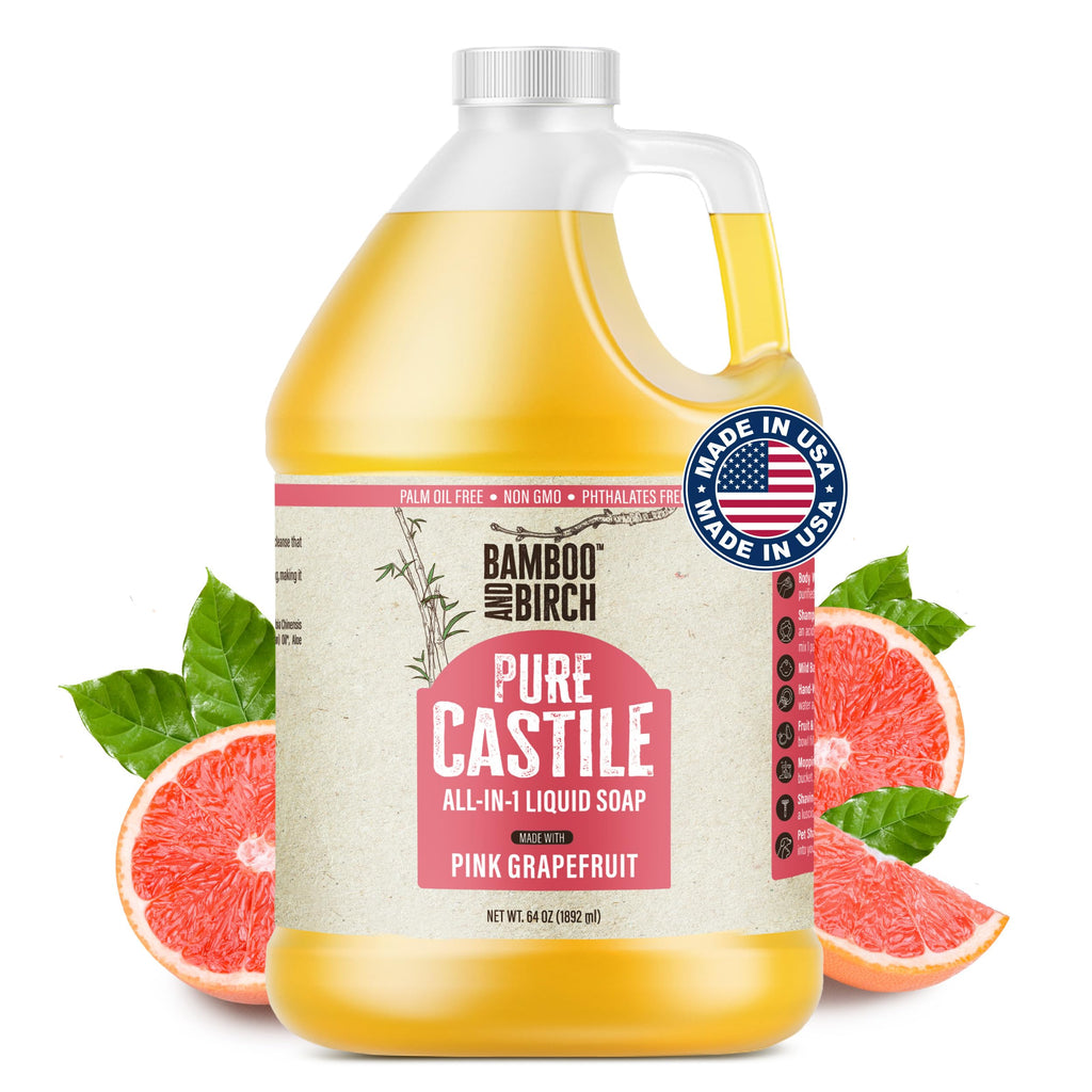 BAMBOO AND BIRCH Pure Castile Soap Liquid – Palm Oil Free, Citrus Grapefruit, 64 oz
