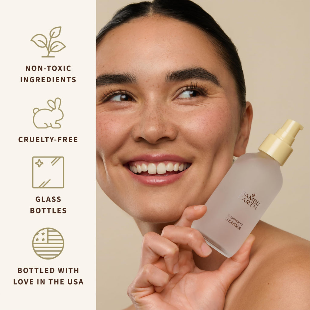 BAMBU EARTH Rosewater Face Cleanser – Hydrates, Balances & Soothes (4 oz)