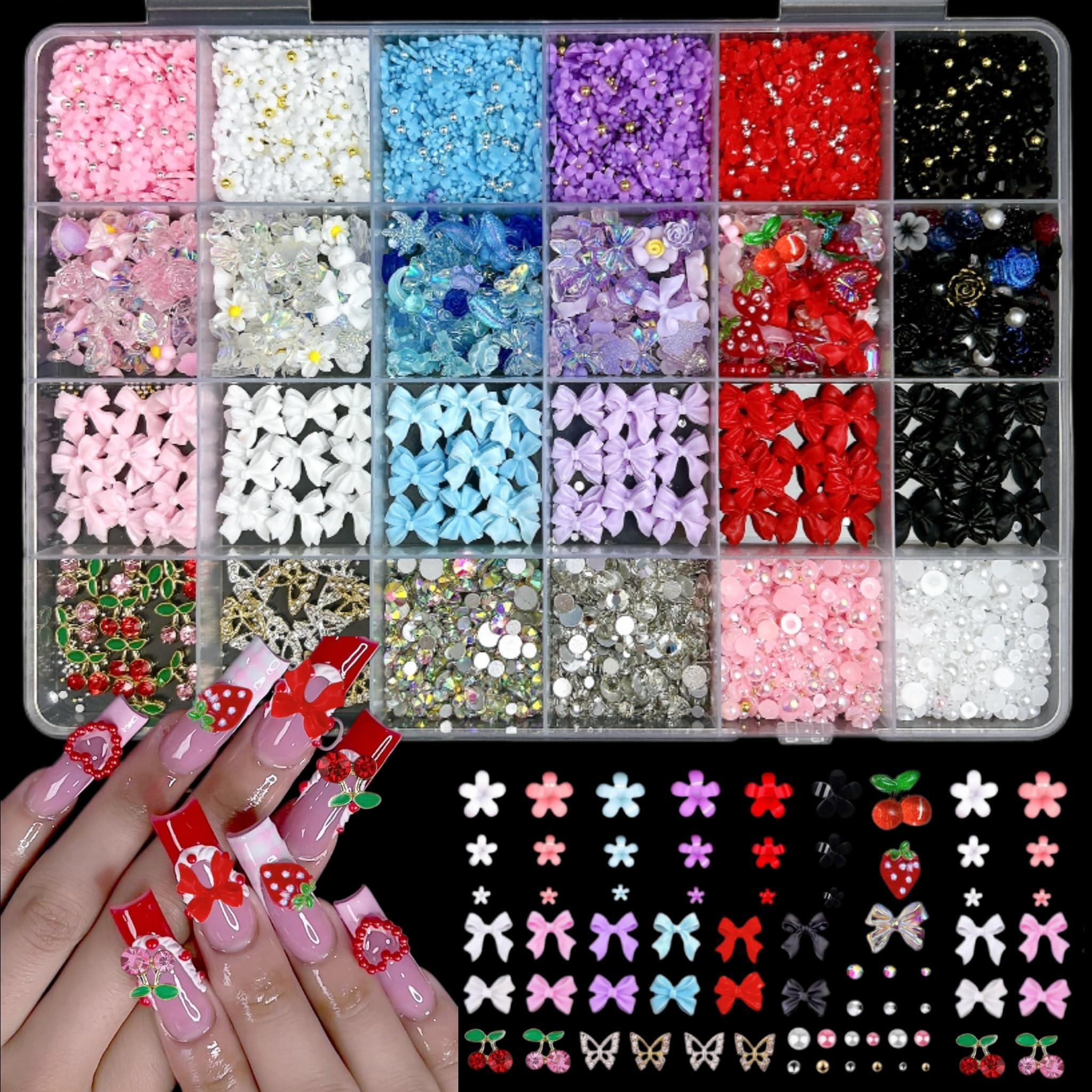 BANA ART 3D Flowers Nail Charms Kit – Colorful Bow, Flower & Butterfly Charms for Nails
