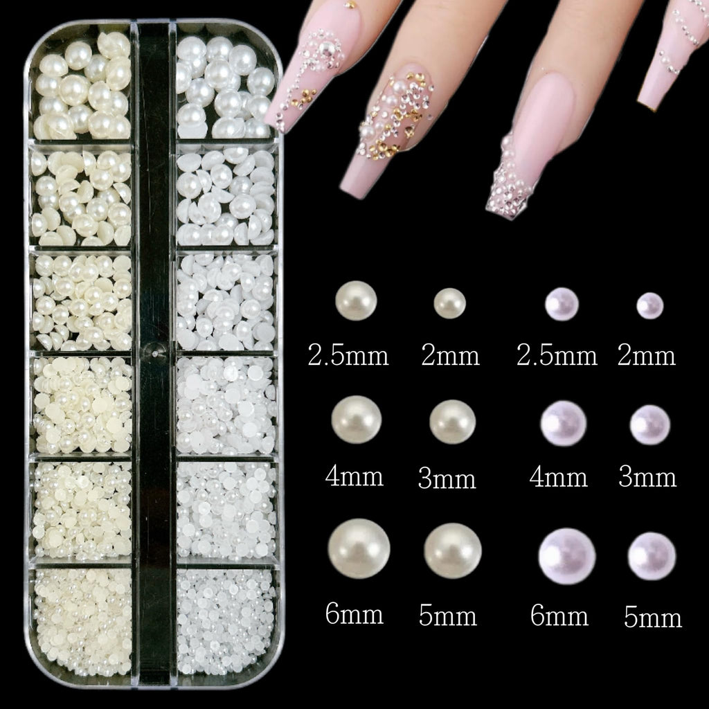 BANA ART Silver Nail Charms Y2K Kit – 5 Boxes of 3D Charms, Pearls, Rhinestones & Rivets