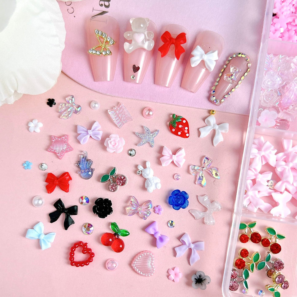 BANA ART 3D Flowers Nail Charms Kit – Colorful Bow, Flower & Butterfly Charms for Nails