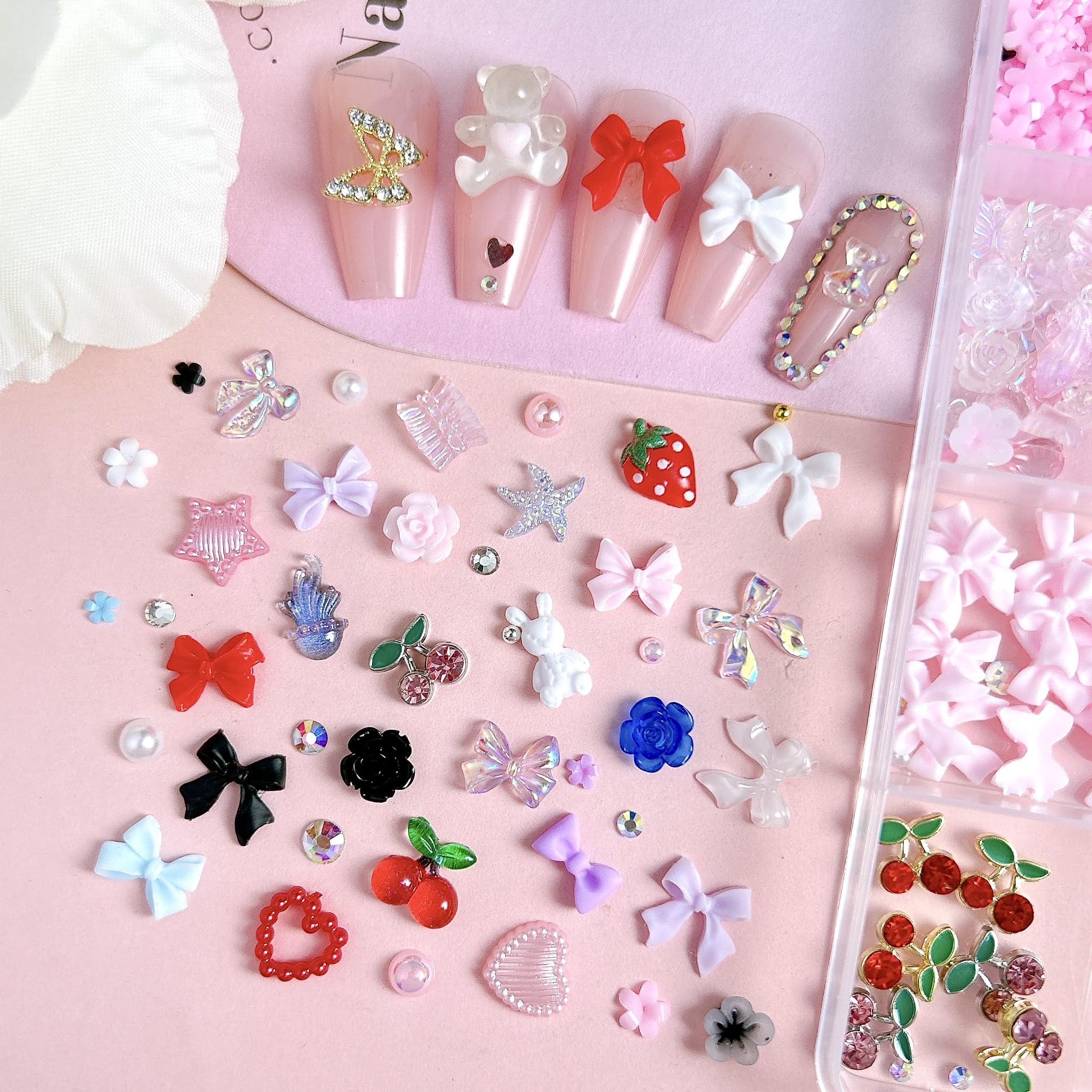BANA ART 3D Flowers Nail Charms Kit – Colorful Bow, Flower & Butterfly Charms for Nails