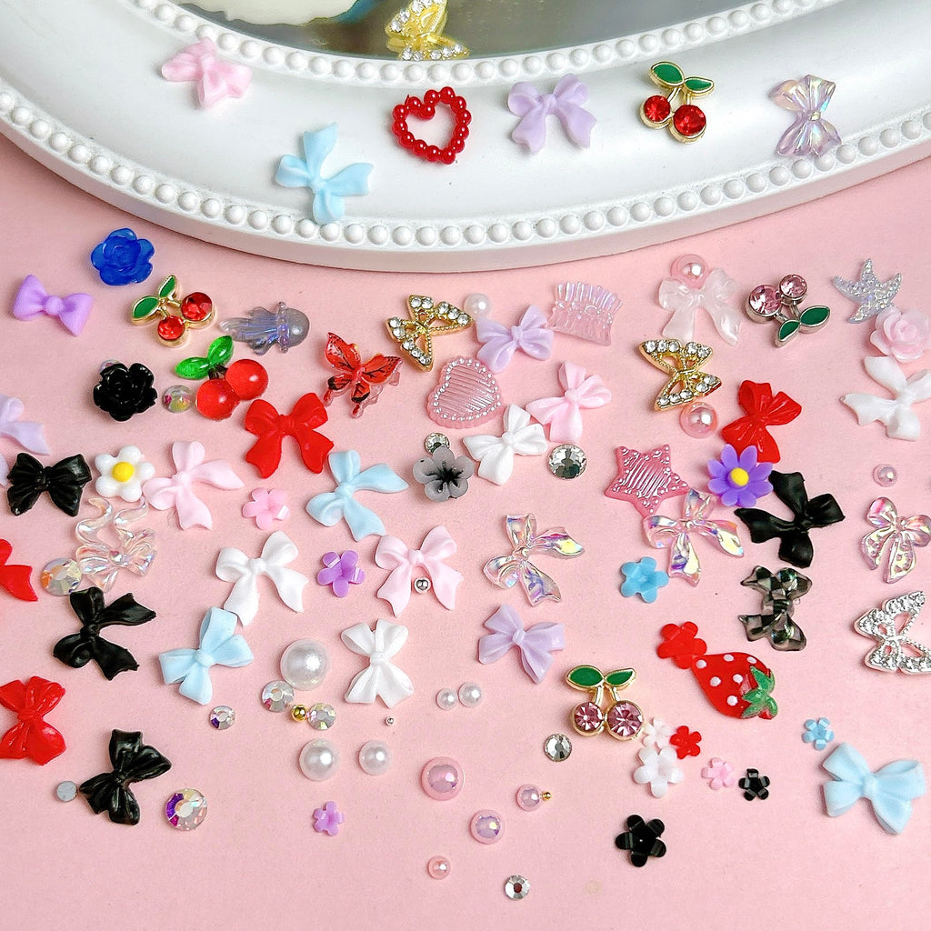 BANA ART 3D Flowers Nail Charms Kit – Colorful Bow, Flower & Butterfly Charms for Nails