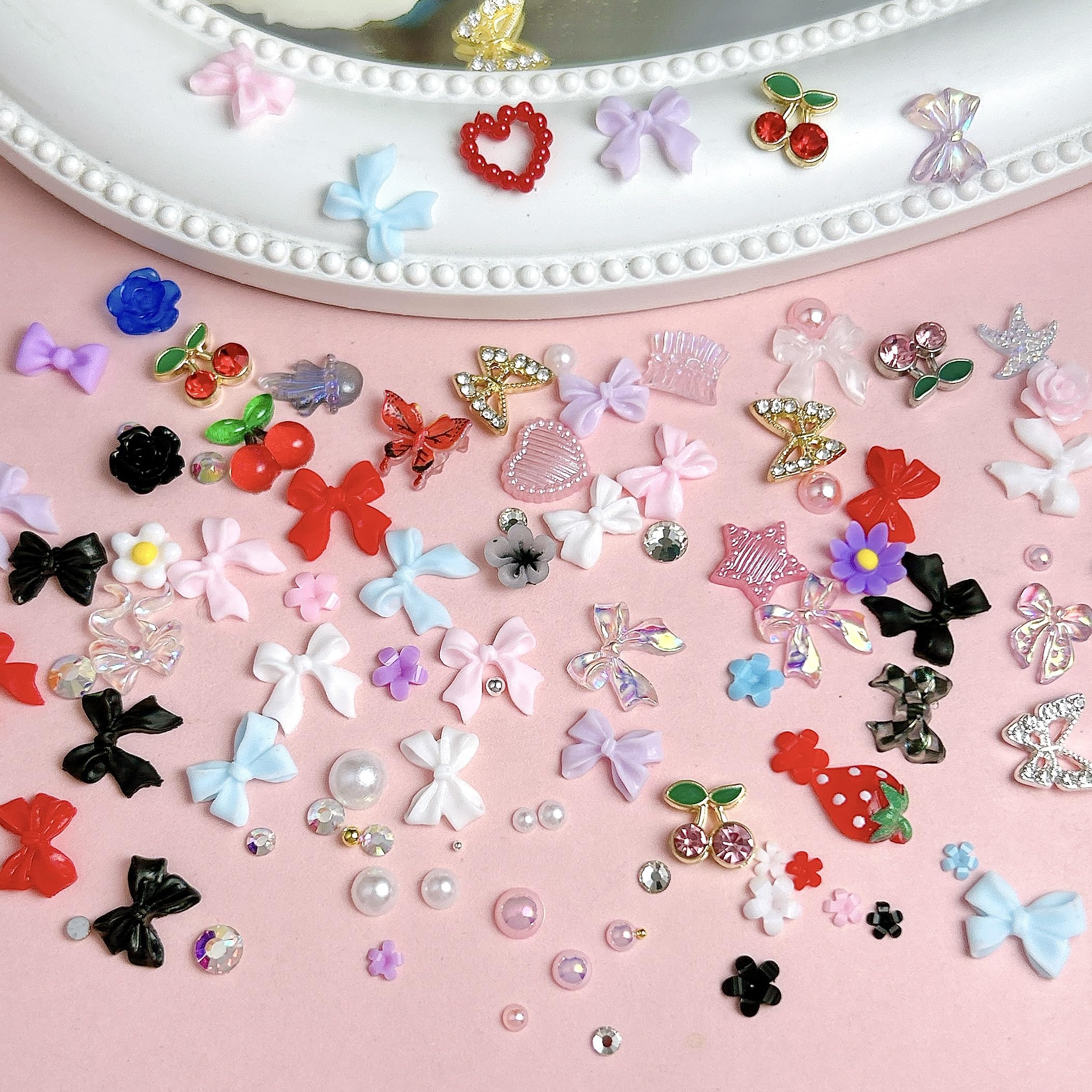 BANA ART 3D Flowers Nail Charms Kit – Colorful Bow, Flower & Butterfly Charms for Nails