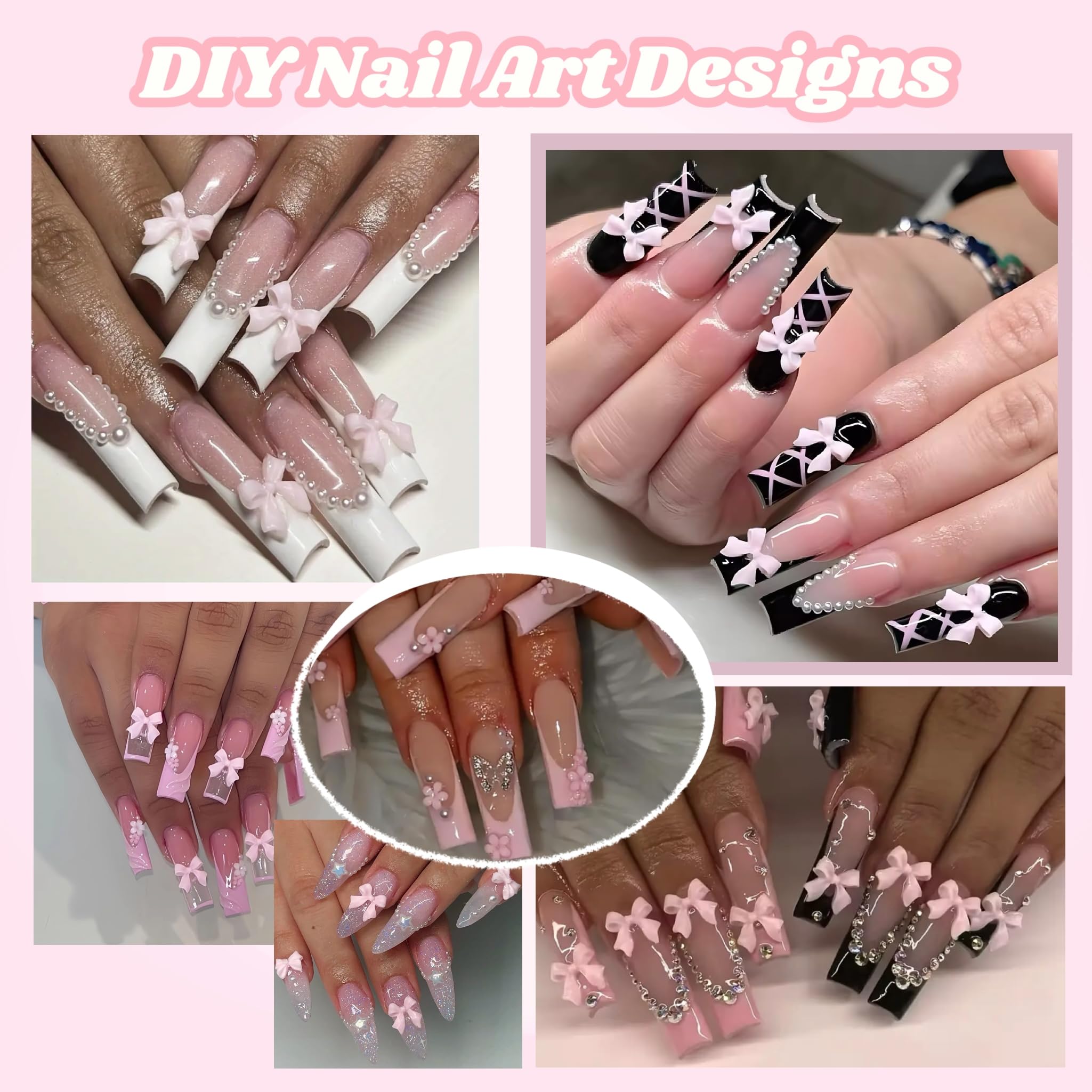 BANA ART 3D Flowers Nail Charms Kit – Colorful Bow, Flower & Butterfly Charms for Nails