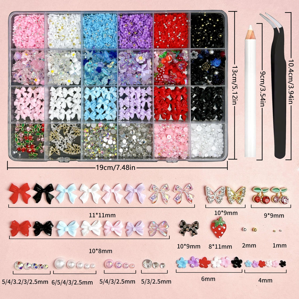 BANA ART 3D Flowers Nail Charms Kit – Colorful Bow, Flower & Butterfly Charms for Nails
