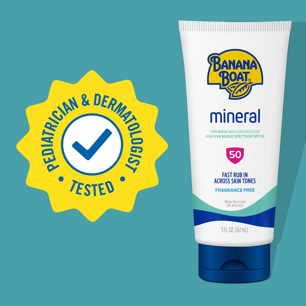 Banana Boat Mineral Sunscreen SPF 50 Lotion – 5oz | Fragrance-Free, Sweat &amp; Water-Resistant