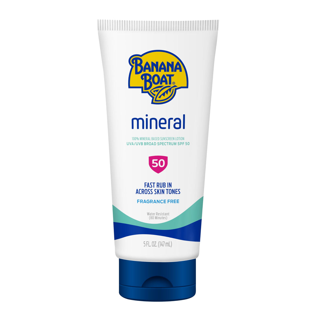 Banana Boat Mineral Sunscreen SPF 50 Lotion – 5oz | Fragrance-Free, Sweat &amp; Water-Resistant