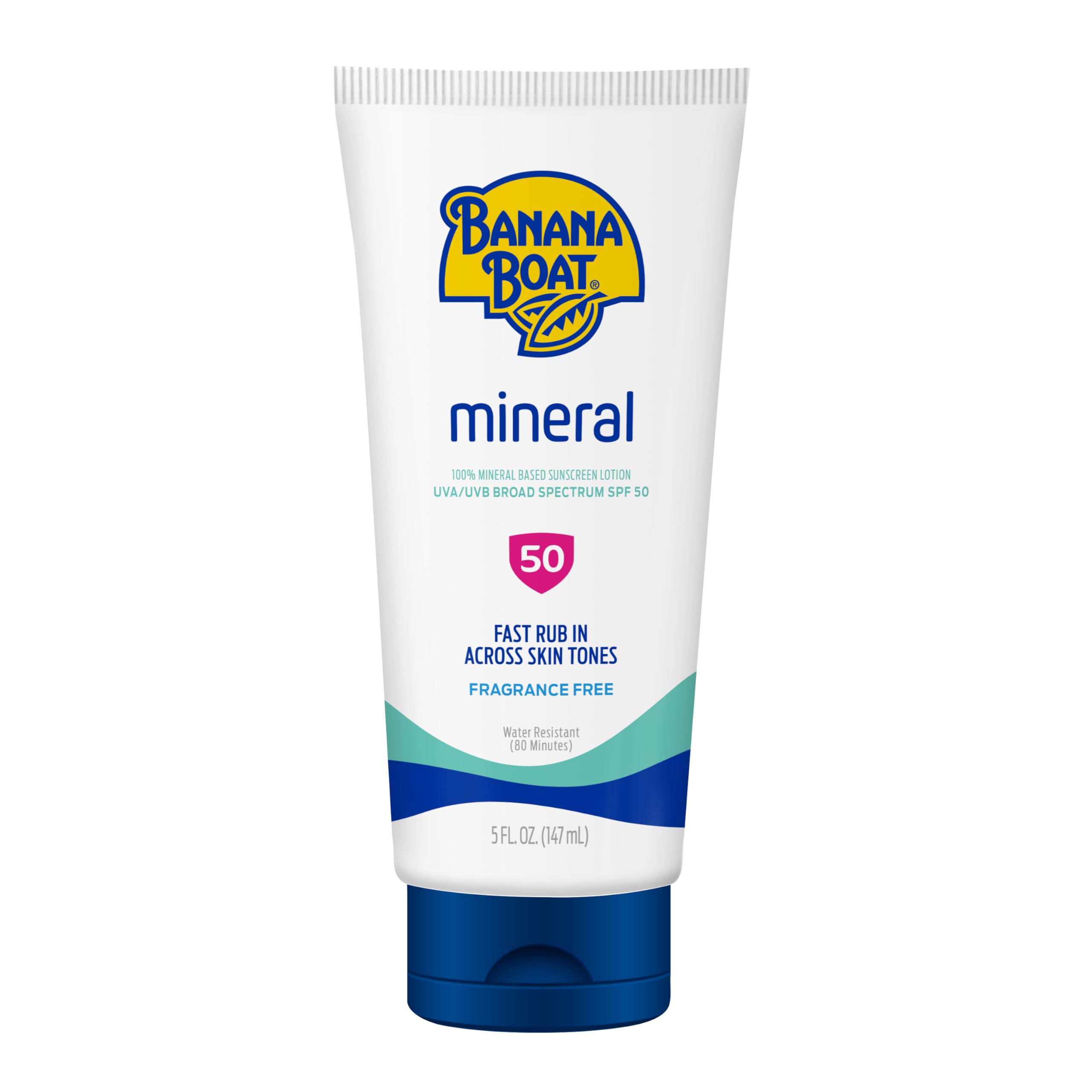 Banana Boat Mineral Sunscreen SPF 50 Lotion – 5oz | Fragrance-Free, Sweat &amp; Water-Resistant