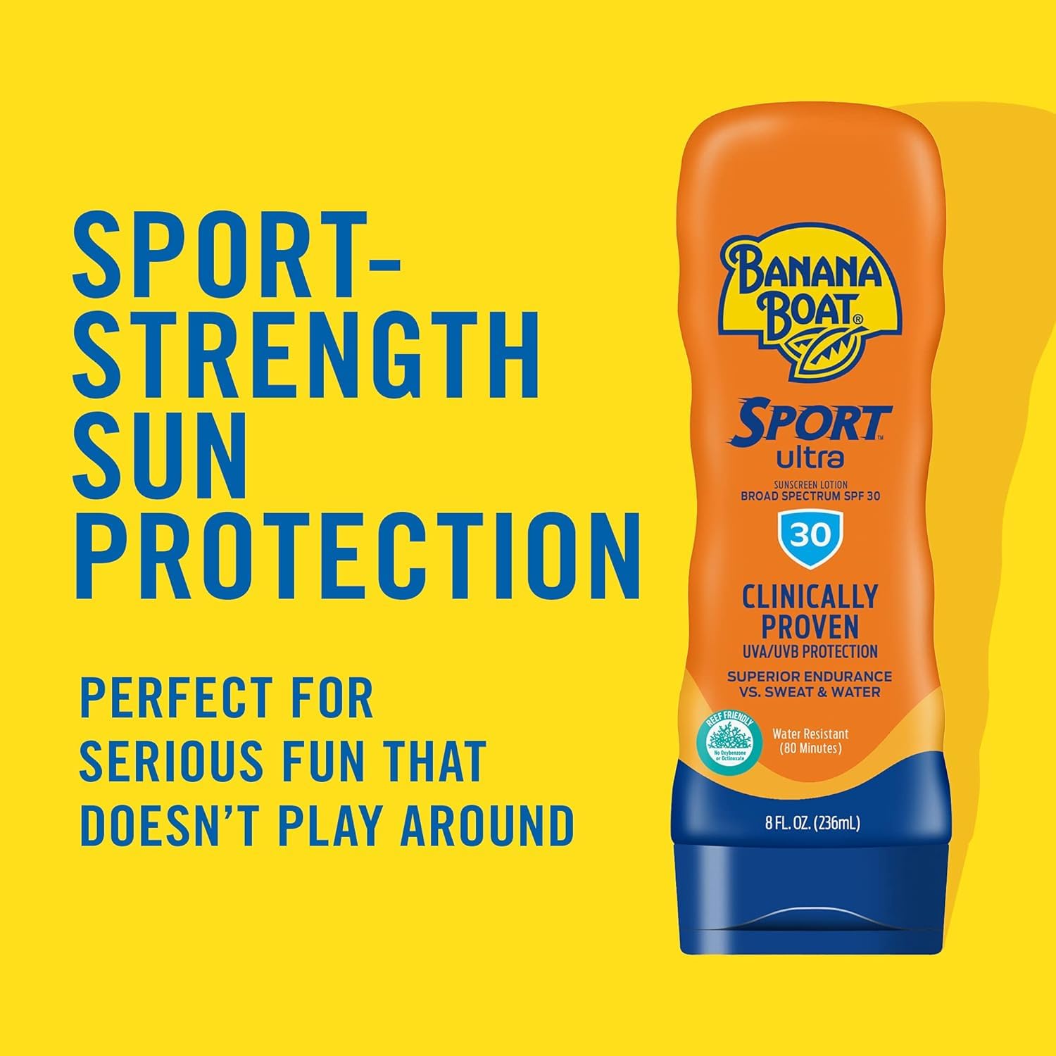 Banana Boat Sport Performance SPF 30 Sunscreen Lotion – Up to 80 Minutes Water Resistant, 8 oz Each (2-Pack)