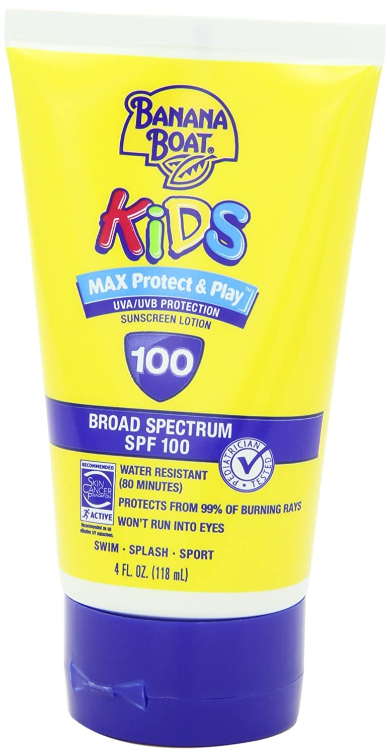 Banana Boat SPF100 Kids Max Protect & Play Lotion – 4 oz x 3 Pack | Broad Spectrum, Water-Resistant 80 Min