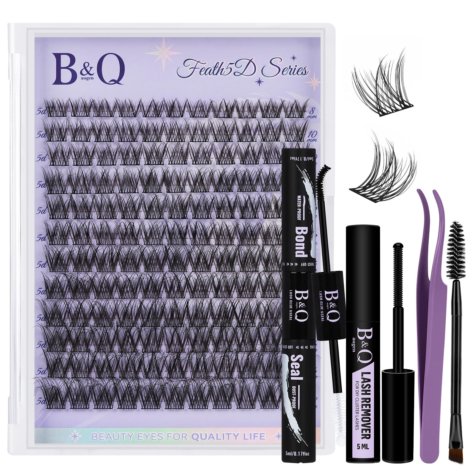 B&Qaugen Lash Clusters Kit Wispy Fluffy Feath5D 8-18mm C Curl Waterproof Lashes