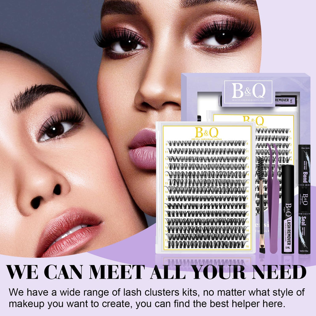 B&Qaugen Lash Clusters Kit 280PCS – DIY Eyelash Extensions with Bond & Seal Waterproof