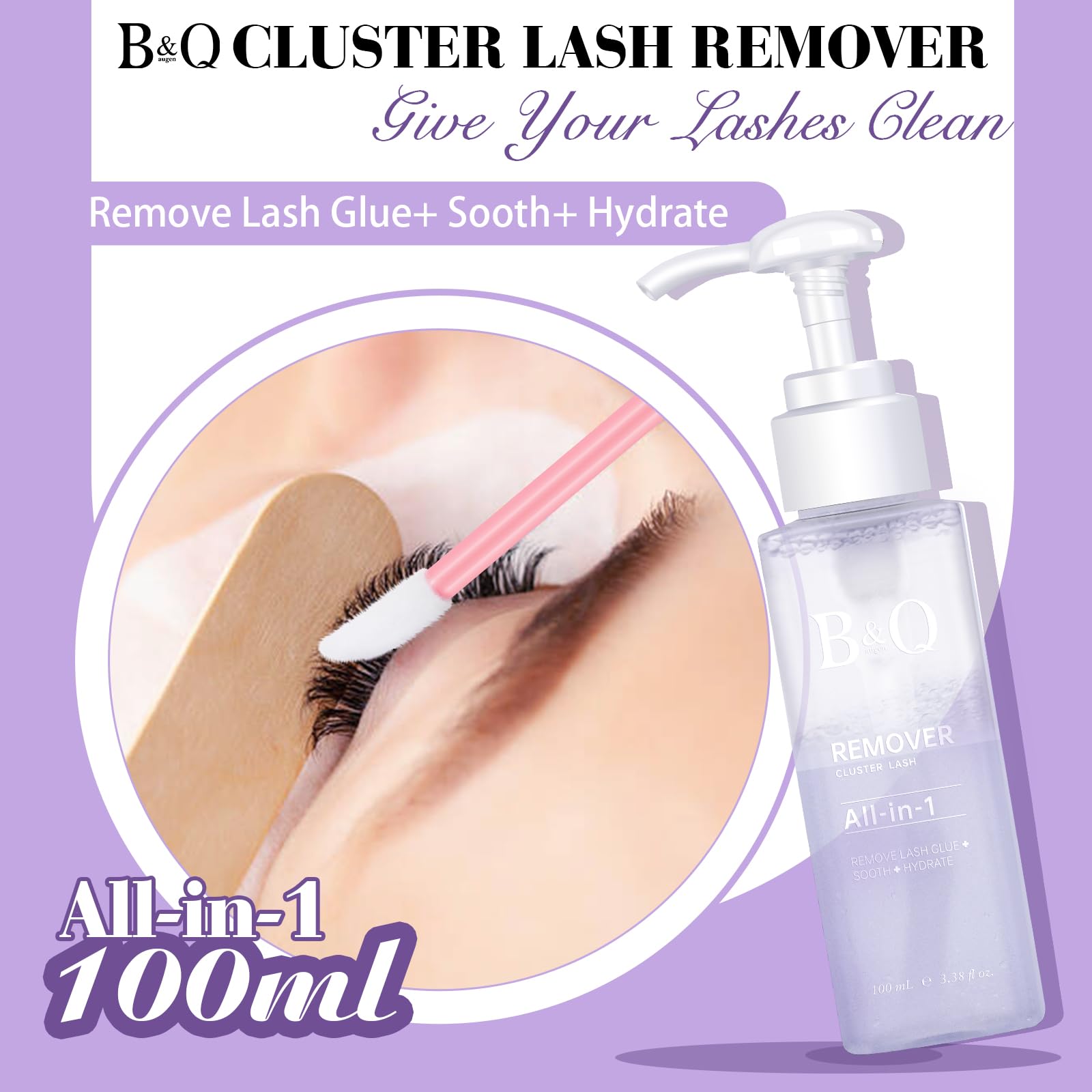 B&Qaugen Lash Remover 100ml – Safe, Oil- and Alcohol-Free Cluster Lash Glue Remover