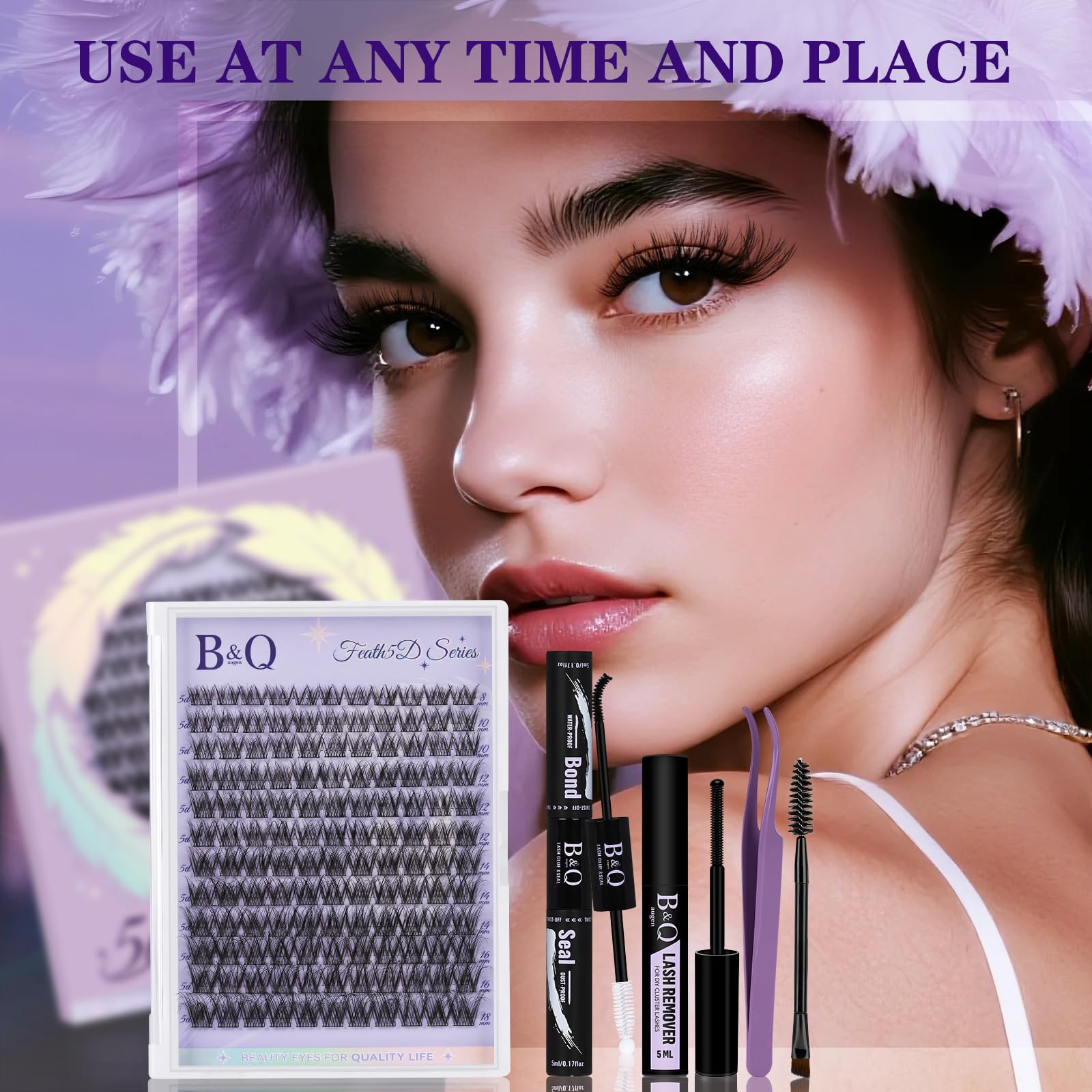 B&Qaugen Lash Clusters Kit Wispy Fluffy Feath5D 8-18mm C Curl Waterproof Lashes