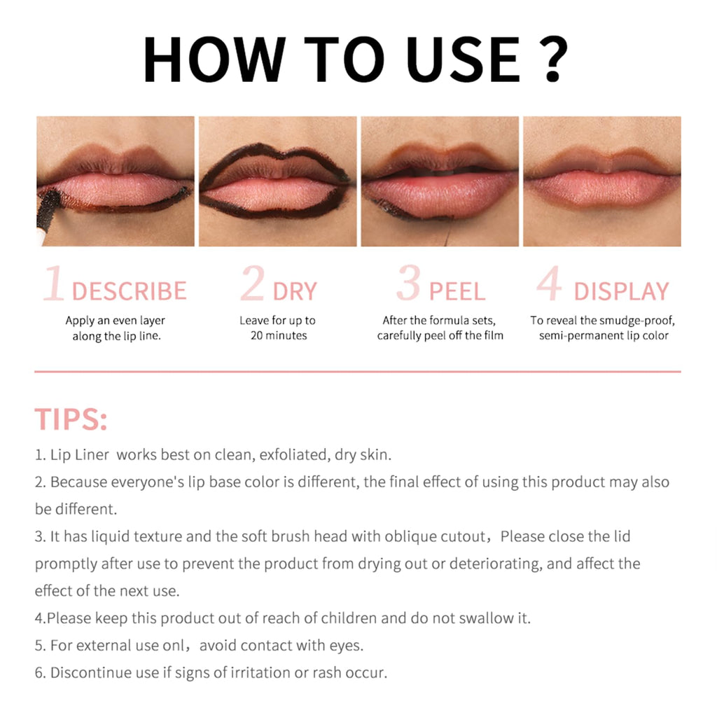 BANGFENG 4Pcs Peel Off Lip Liner Stain — Long-Lasting, Waterproof Nude Matte Lip Color