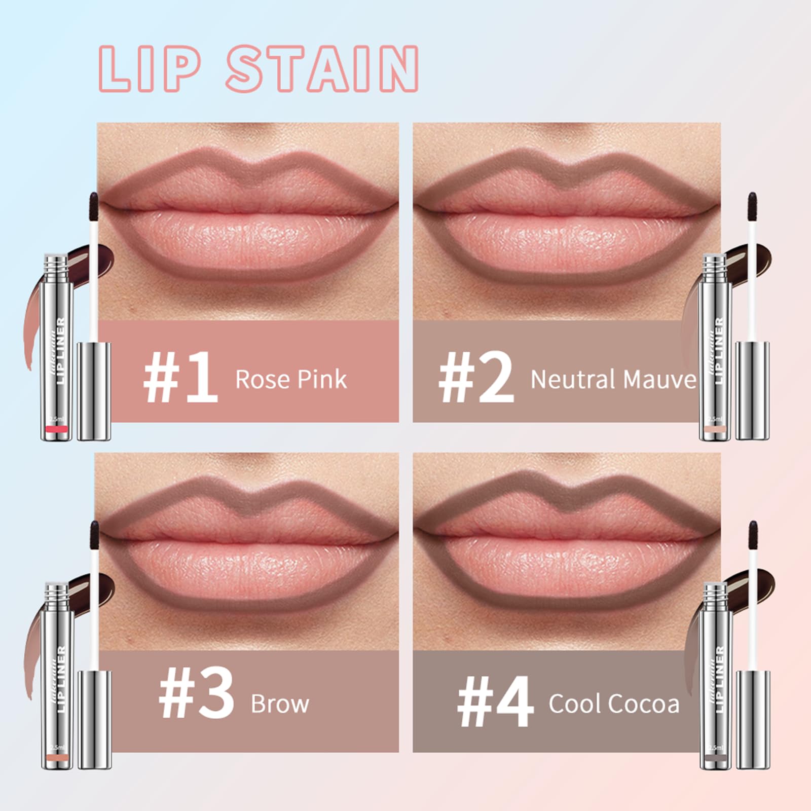 BANGFENG 4Pcs Peel Off Lip Liner Stain — Long-Lasting, Waterproof Nude Matte Lip Color