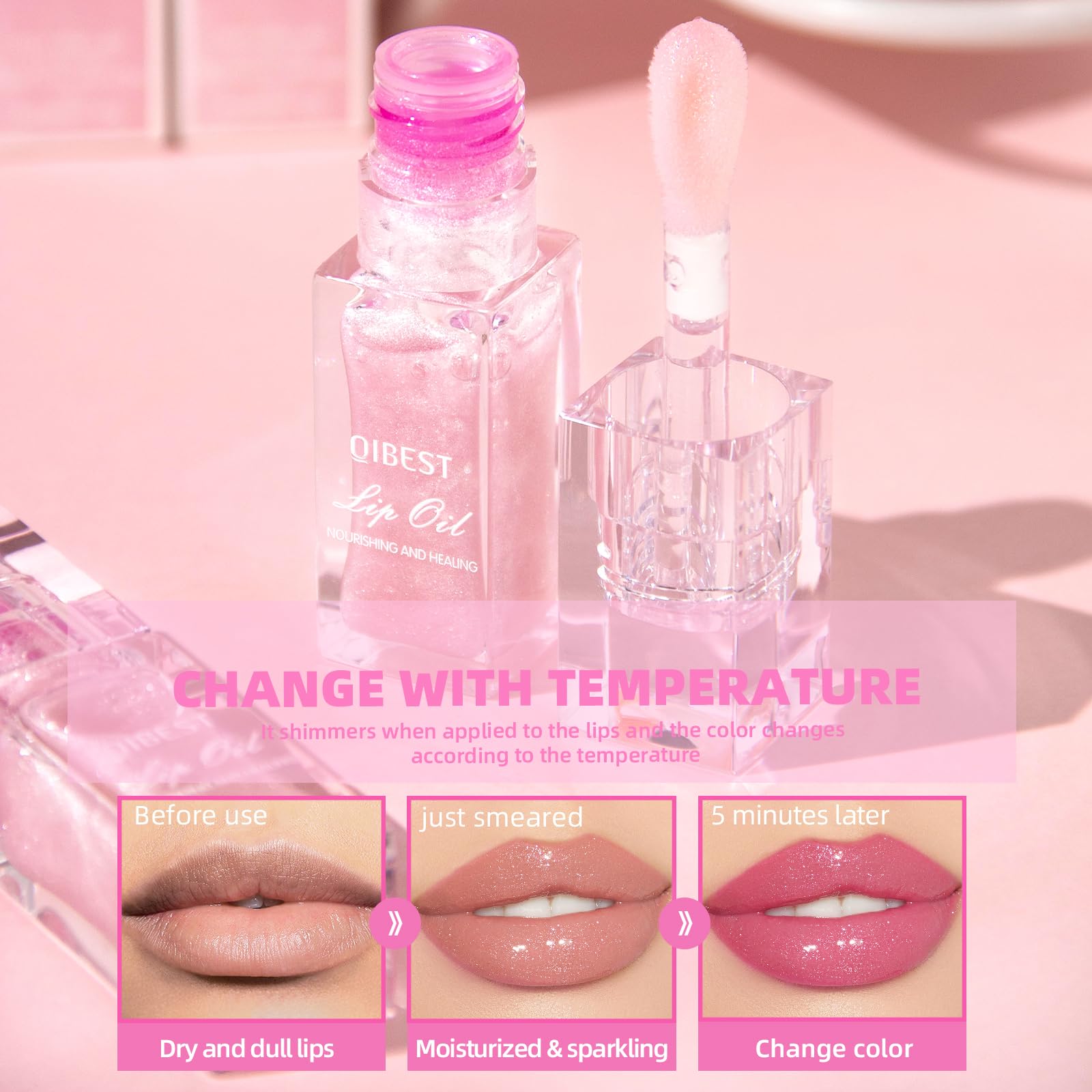 Bangfeng 2Pcs Magic Color-Changing Lip Oil – Hydrating, Plumping, Non-Sticky Glimmer Glow