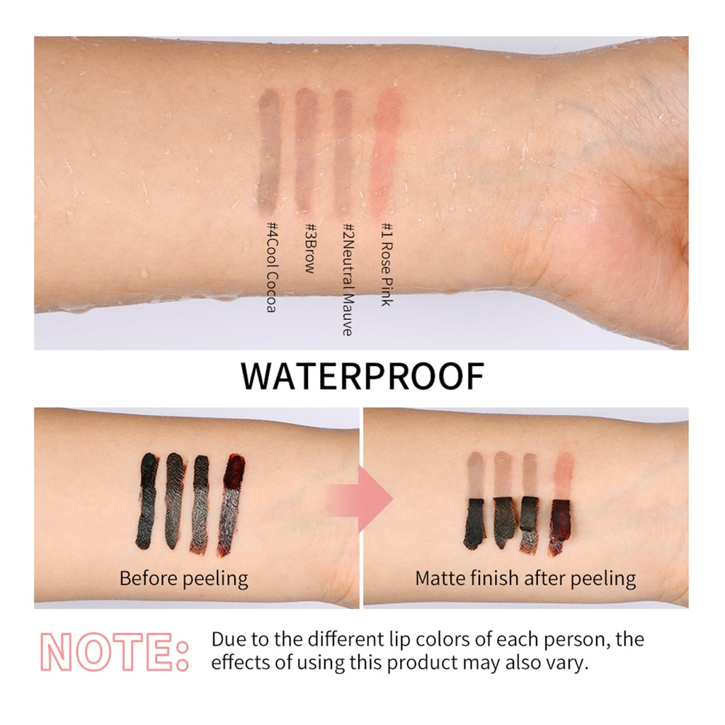 BANGFENG 4Pcs Peel Off Lip Liner Stain — Long-Lasting, Waterproof Nude Matte Lip Color