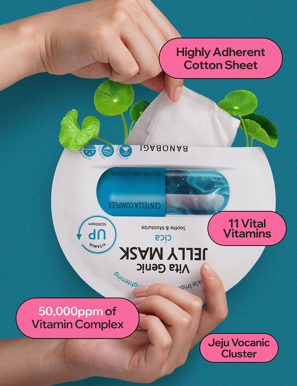 BANOBAGI Vita Genic Jelly Cica Mask with Jeju Volcanic Ash & 11 Vitamin Complex | 10 Sheets