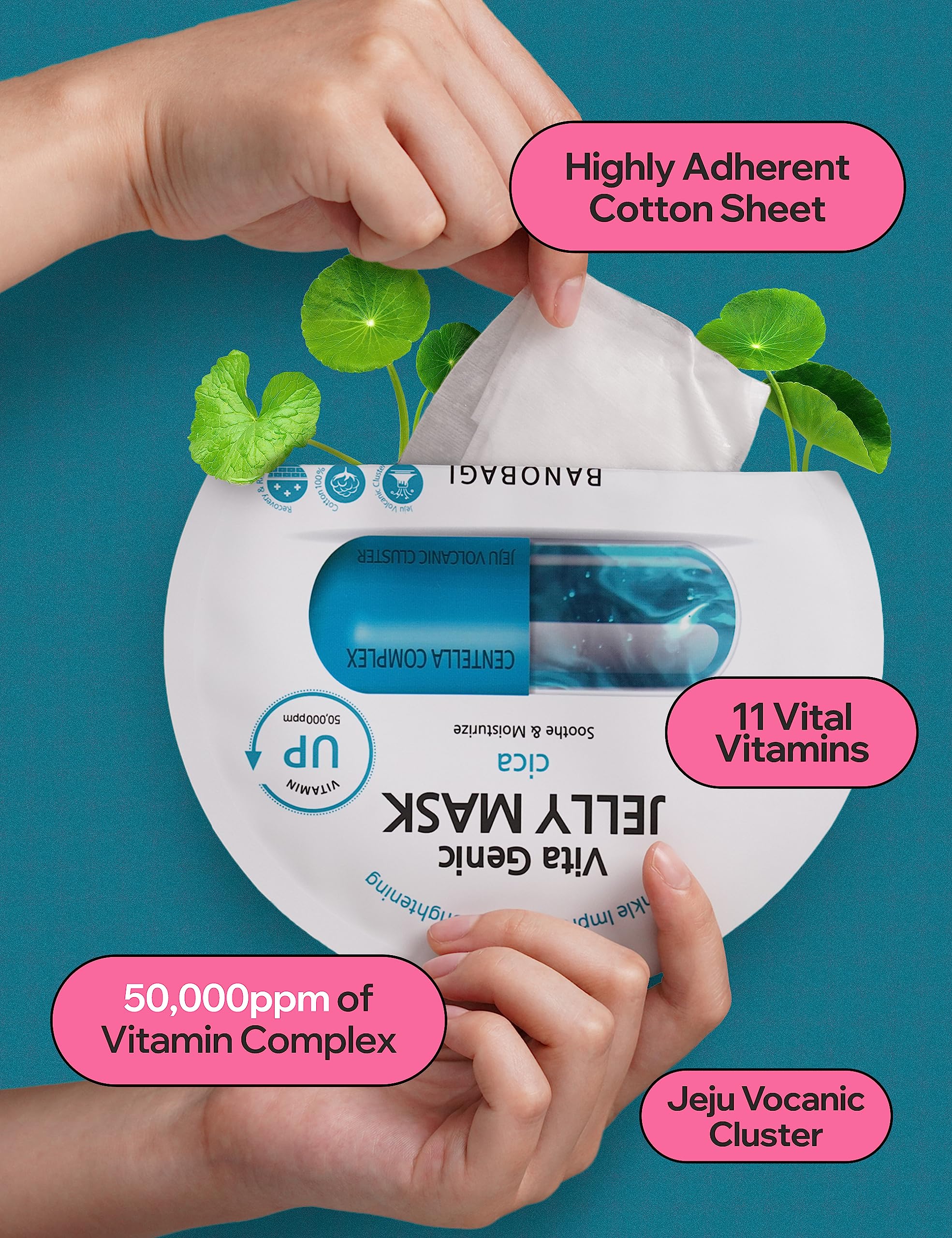 BANOBAGI Vita Genic Jelly Cica Mask with Jeju Volcanic Ash & 11 Vitamin Complex | 10 Sheets