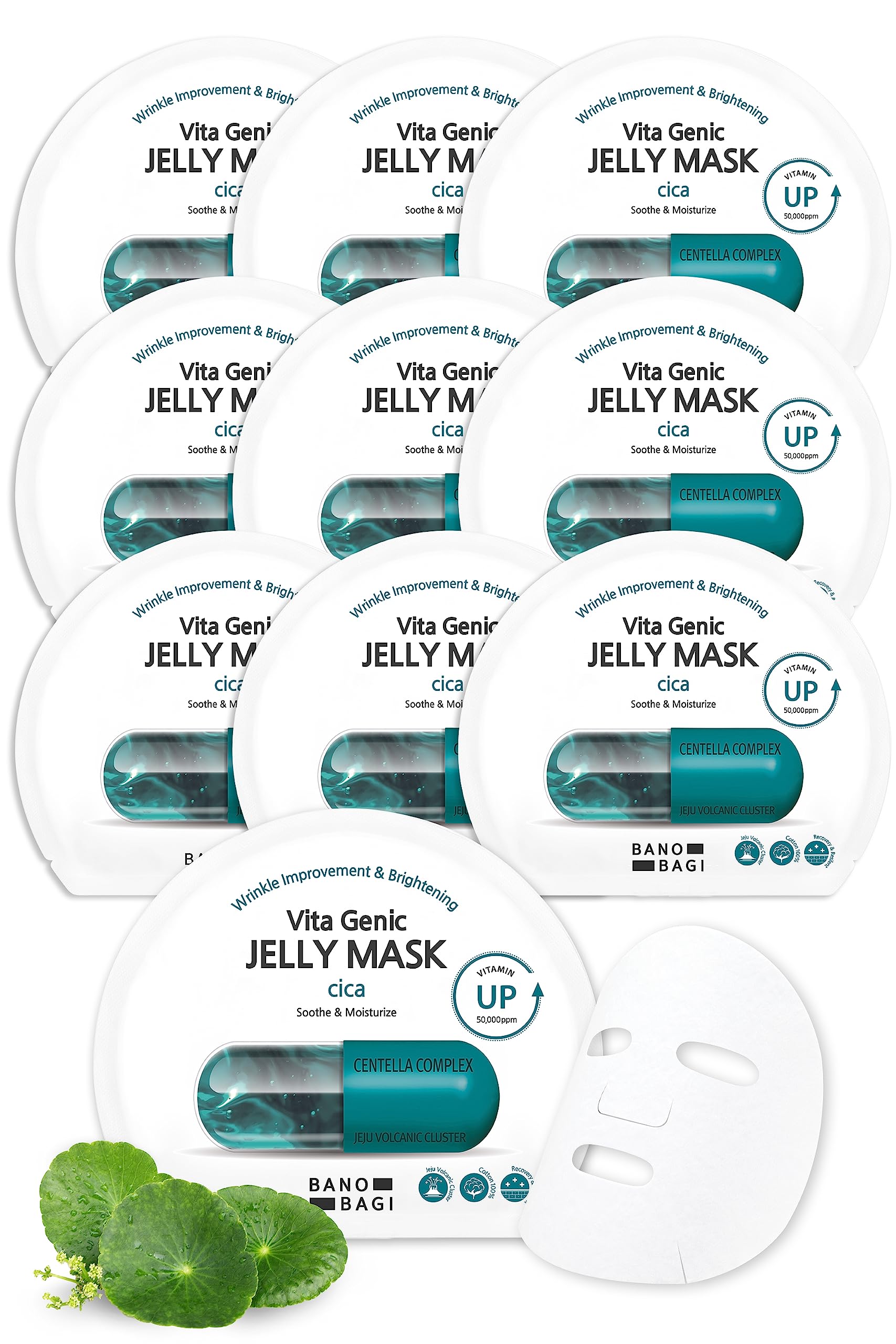 BANOBAGI Vita Genic Jelly Cica Mask with Jeju Volcanic Ash & 11 Vitamin Complex | 10 Sheets