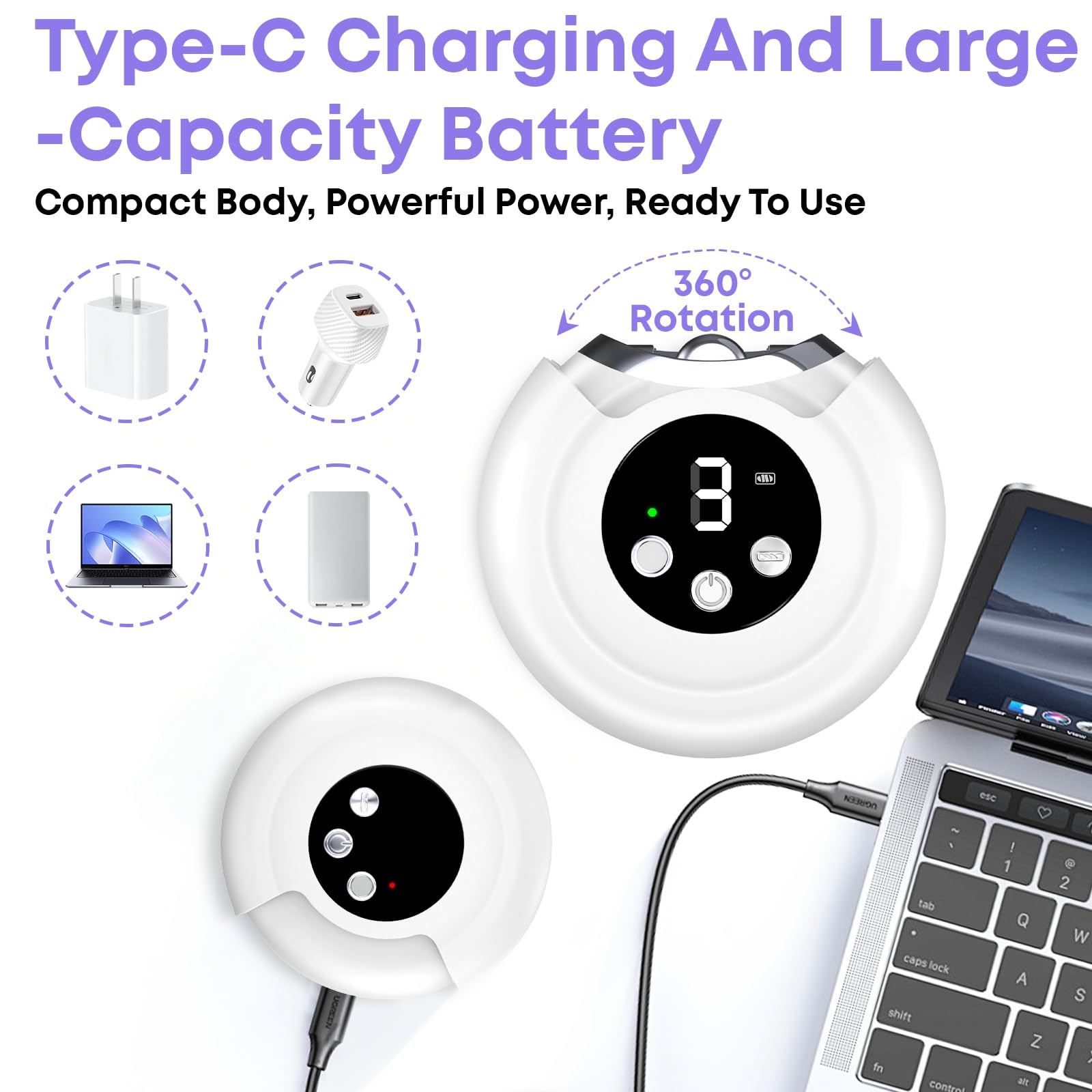 Baopilong 3-in-1 Electric Nail Clipper – 3 Speeds, LED Light, USB Rechargeable
