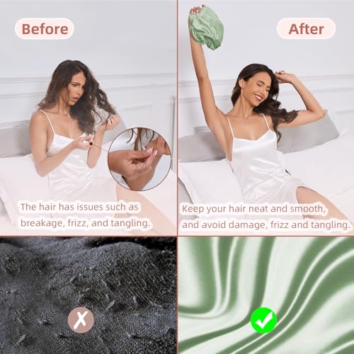 Baqzqudnl Adjustable Silk Satin Hair Bonnet – Double Layer Sleep Wrap (Unisex, Green)