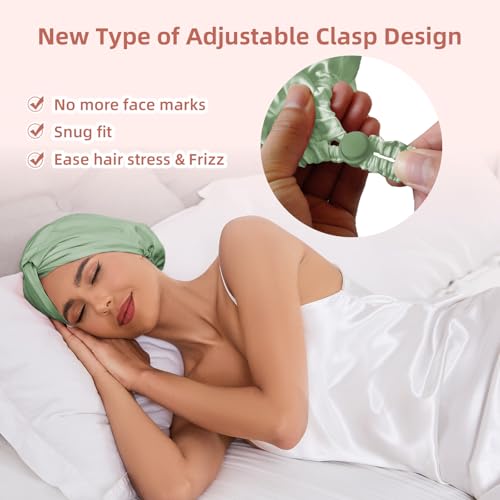Baqzqudnl Adjustable Silk Satin Hair Bonnet – Double Layer Sleep Wrap (Unisex, Green)
