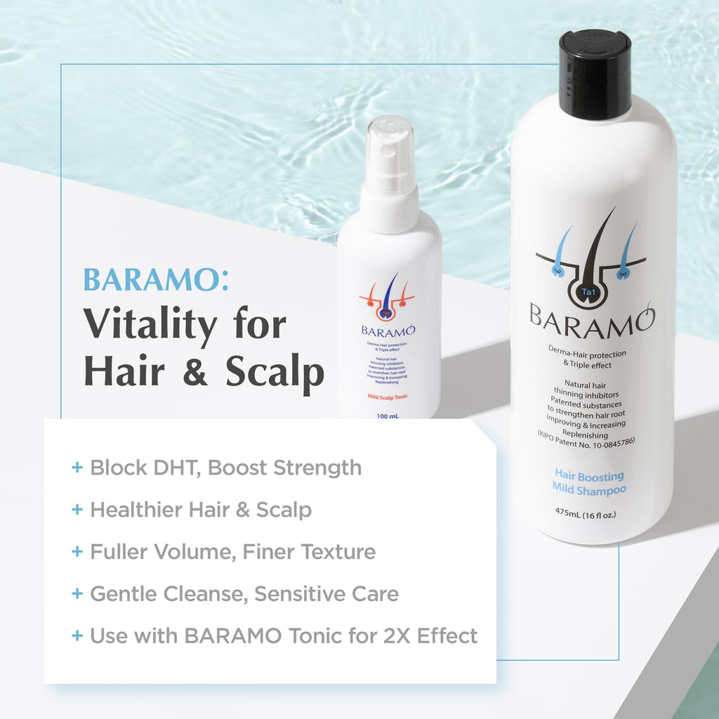BARAMO Hair Boosting Mild Shampoo – DHT Blocker, Anti Hair Thinning, 16 oz
