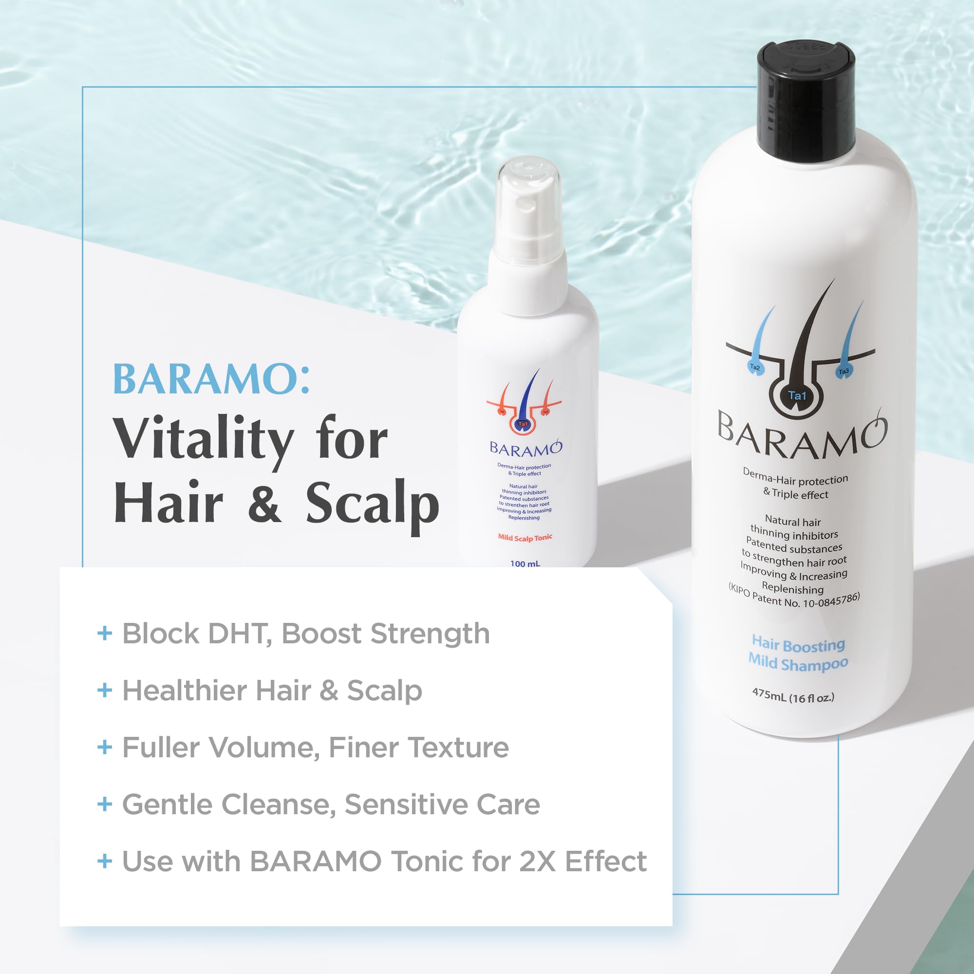 BARAMO Hair Boosting Mild Shampoo – DHT Blocker, Anti Hair Thinning, 16 oz