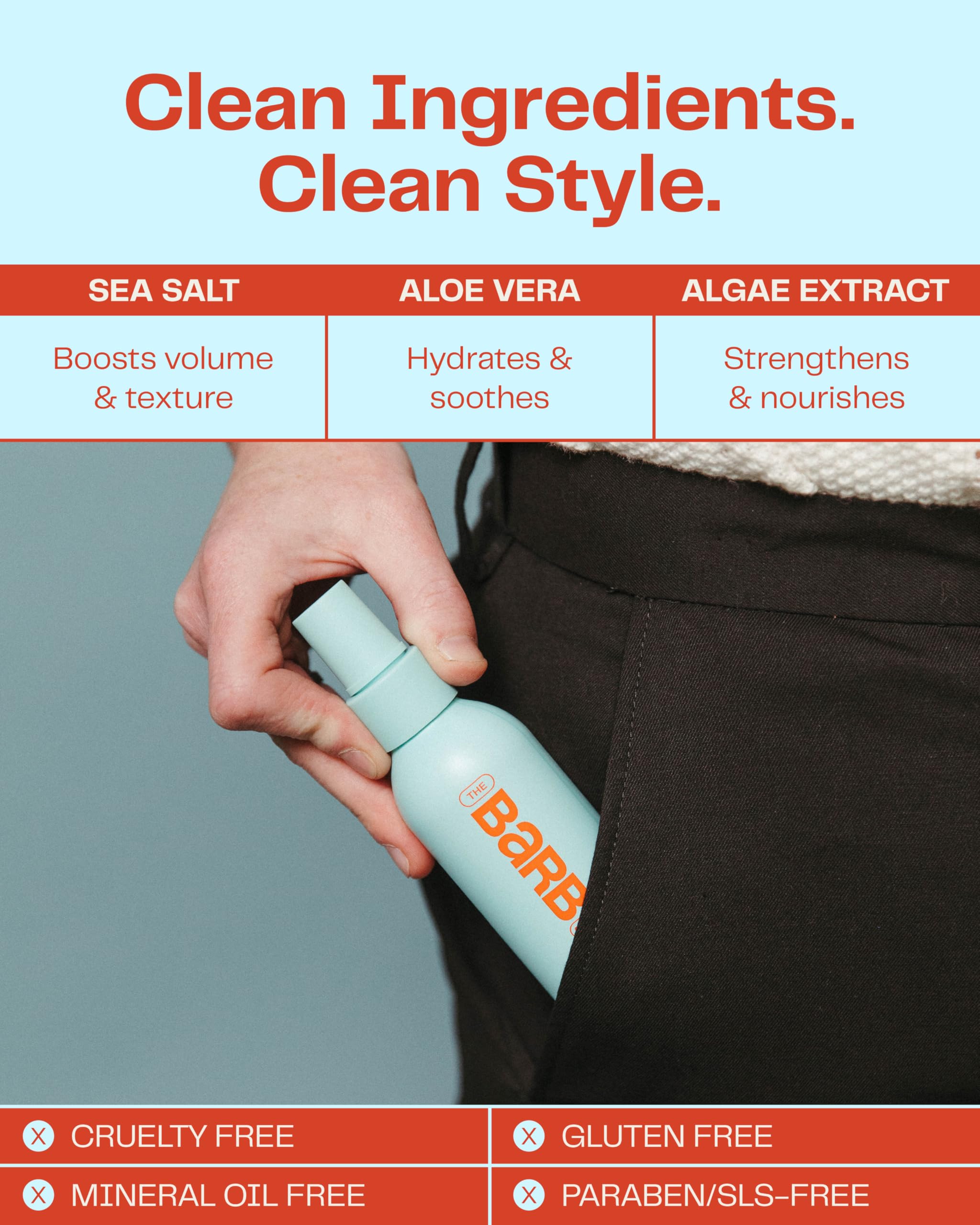 The Barb Shop Barb Sea Salt Spray – Beachy Texture, Light Hold, Fragrance Free (4 oz)