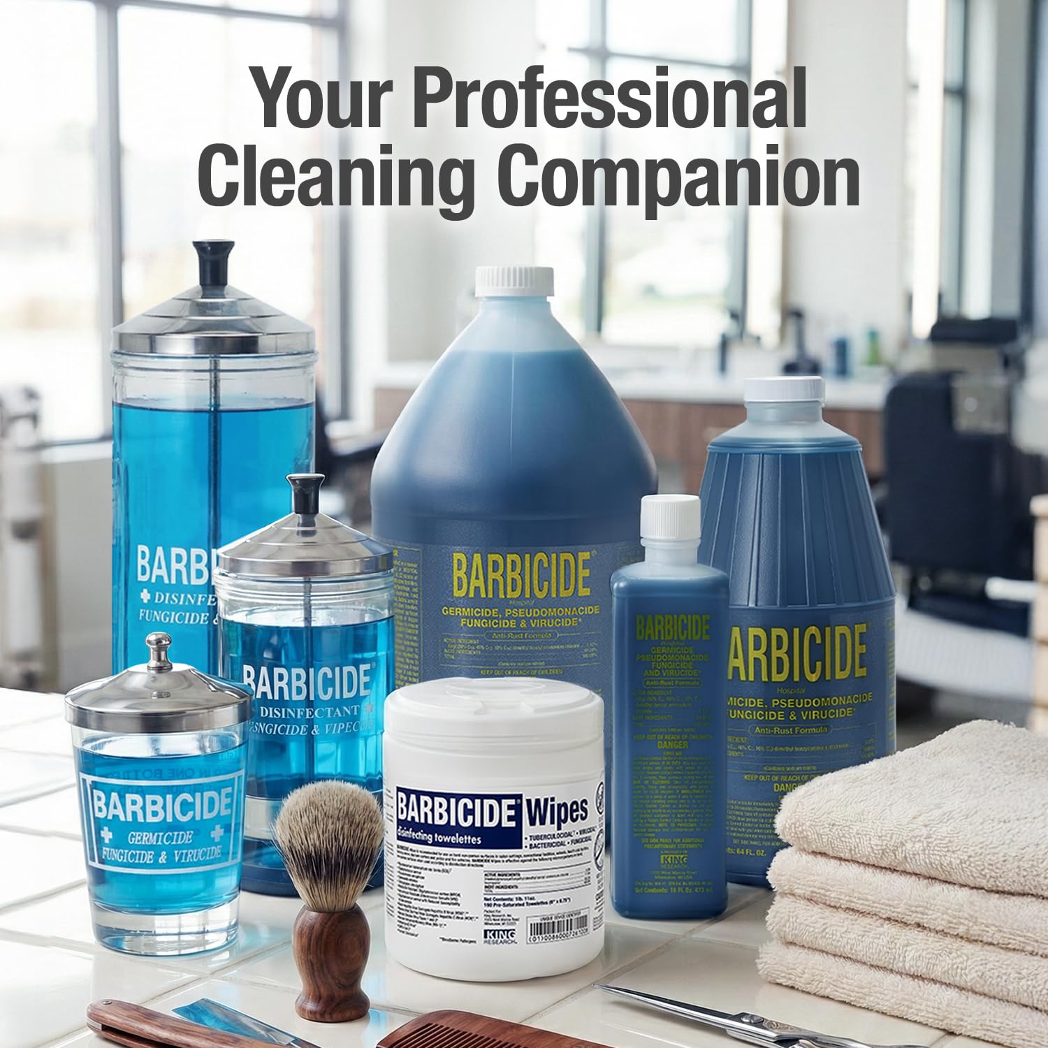 BARBICIDE Disinfecting Jar Large 37 Fl Oz – Glass Tool Sanitizer with Stainless Cap & Basket for Salons