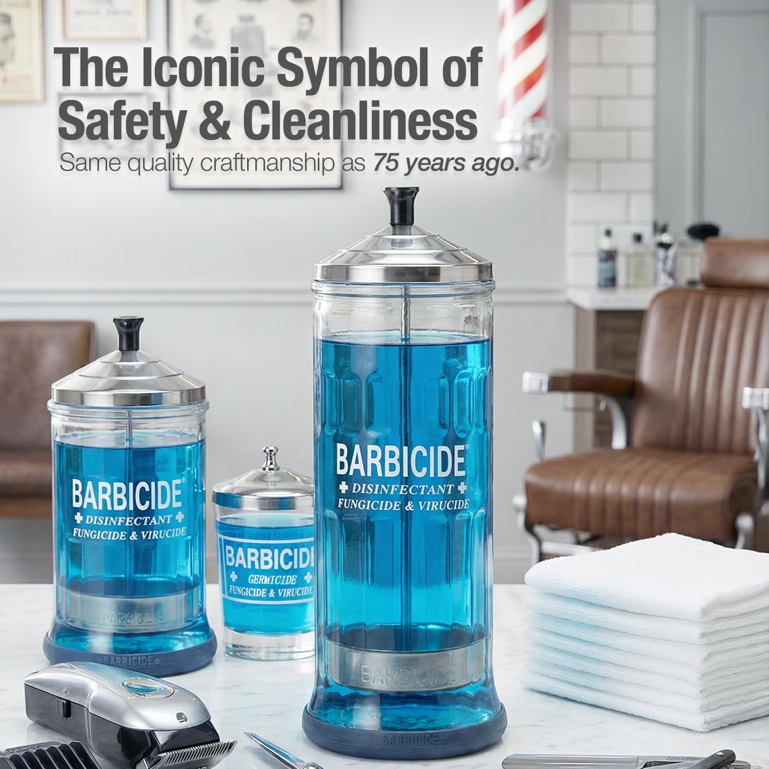 BARBICIDE Disinfecting Jar Large 37 Fl Oz – Glass Tool Sanitizer with Stainless Cap & Basket for Salons