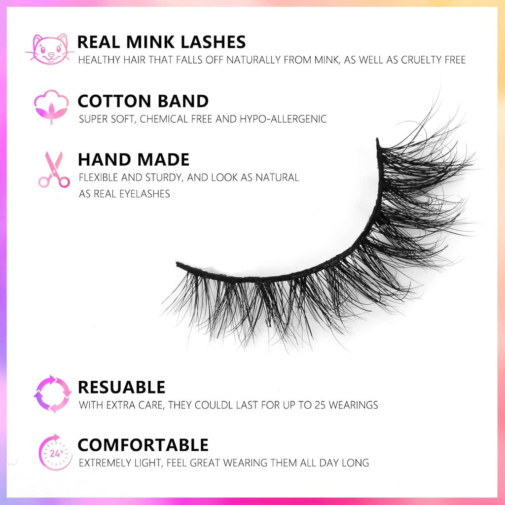 Barbiely 14MM Mink Lashes – 3 Pairs, Natural Cat-Eyes, Cruelty-Free & Reusable